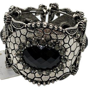 Stretch Silver Cuff with Black Stones NEW